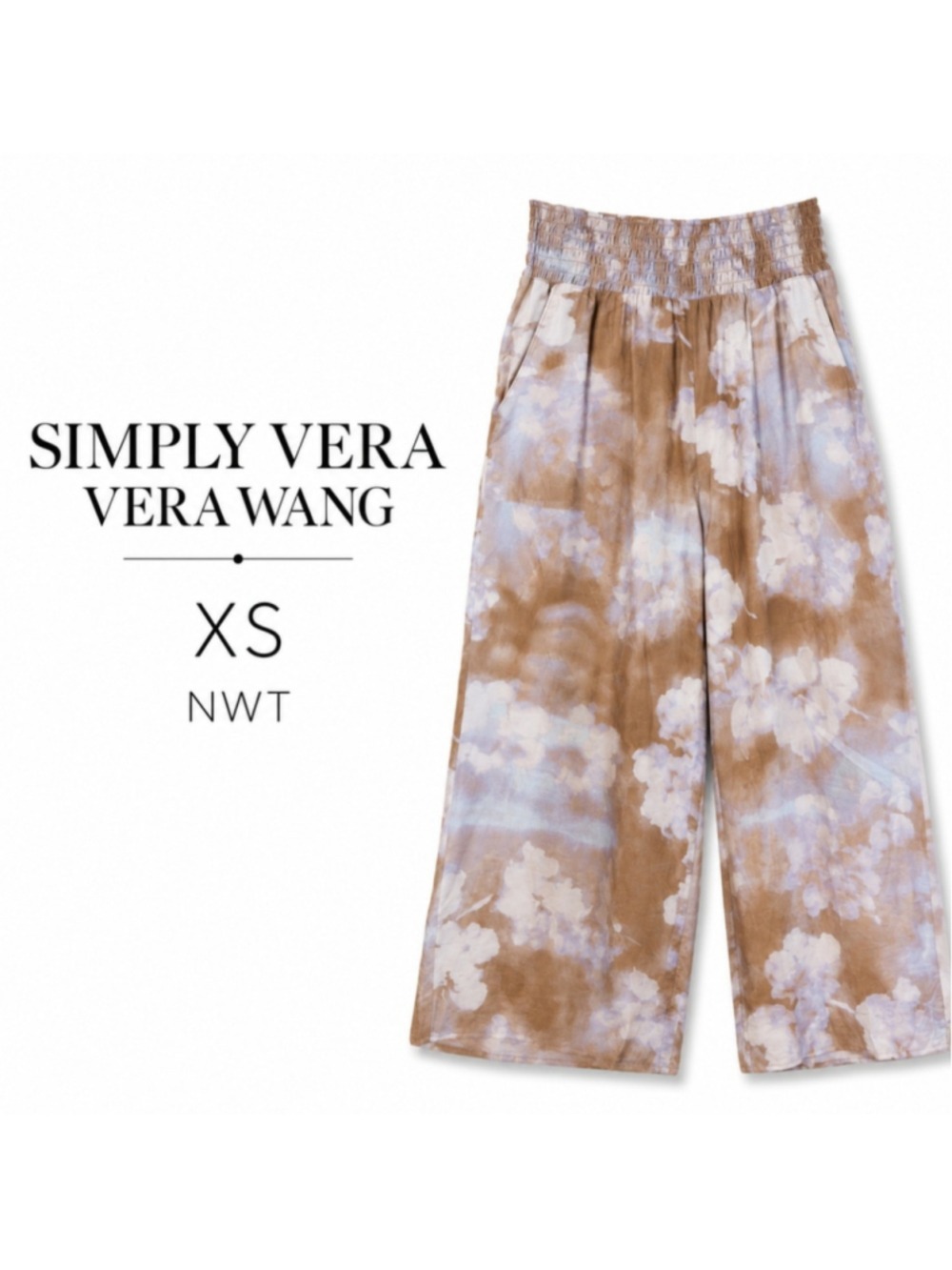 Simply Vera Vera Wang Wide Leg Pants XS Tan White Floral NWT